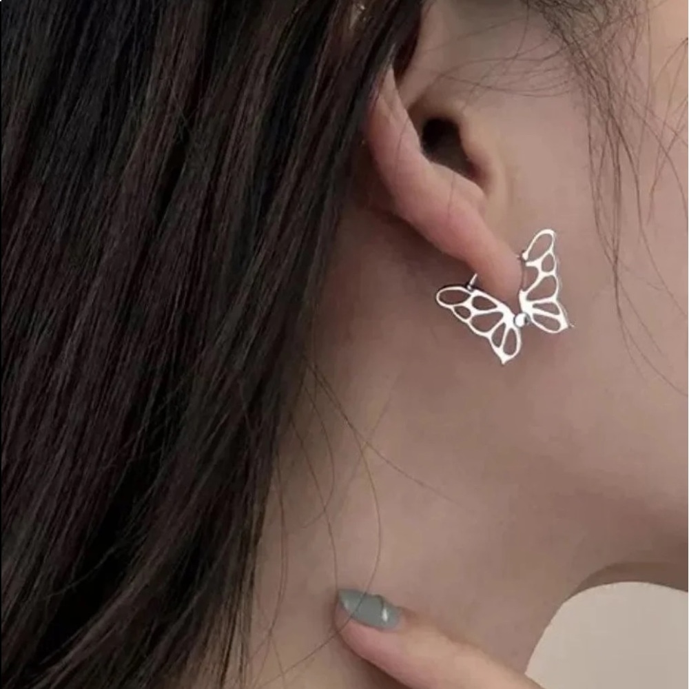 Sterling Silver Butterfly Wing Hoop Earrings